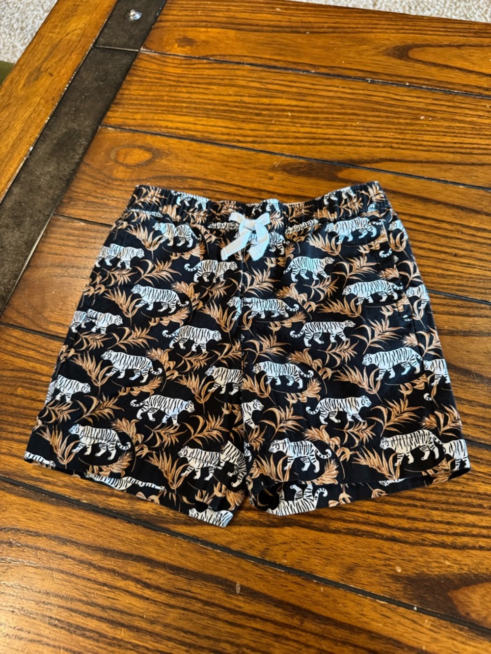 Janie and Jack Black Tiger Print shorts with Tan Palm Motif